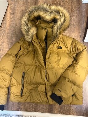The North Face ‘Carhartt’ Yellow Down Puffer Jacket with Removable Faux Fur Hood